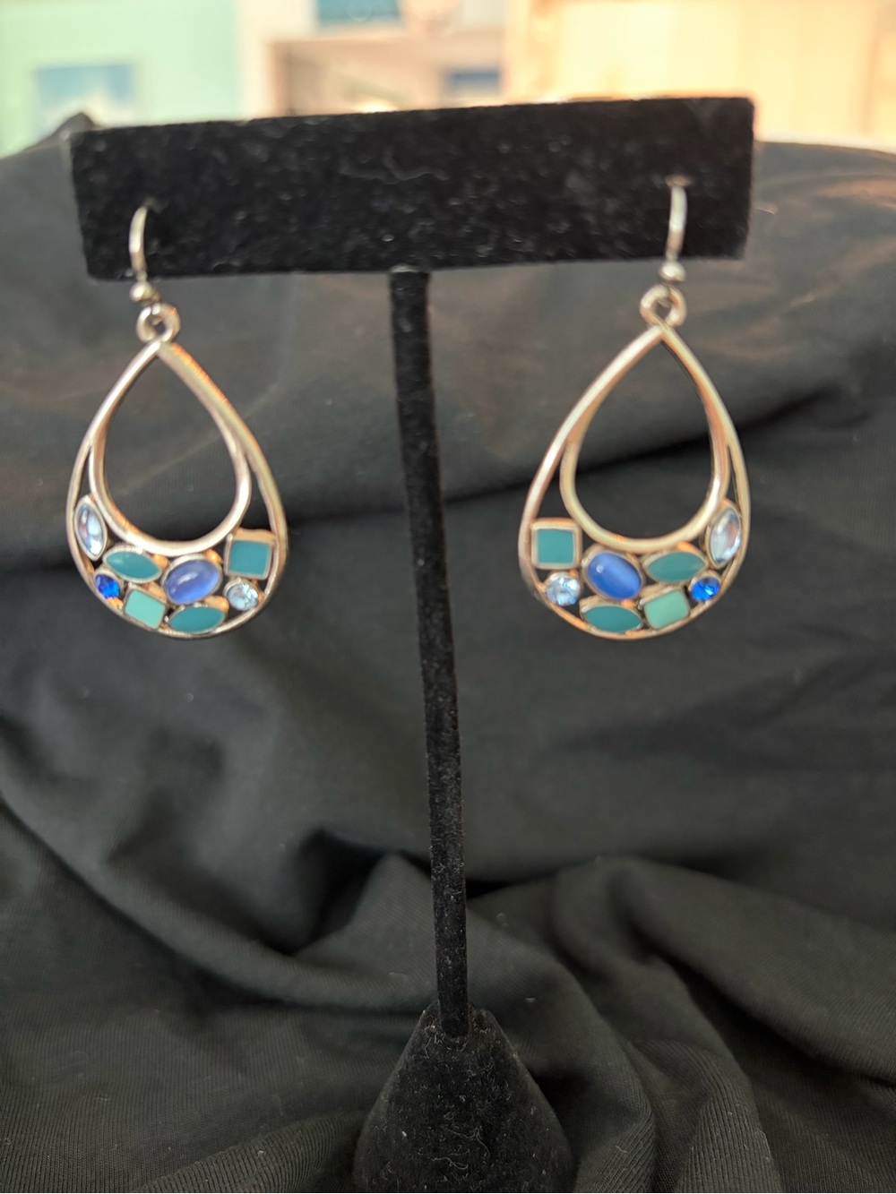Lia Sophia Blue and Teal Teardrop Mosaic Earrings